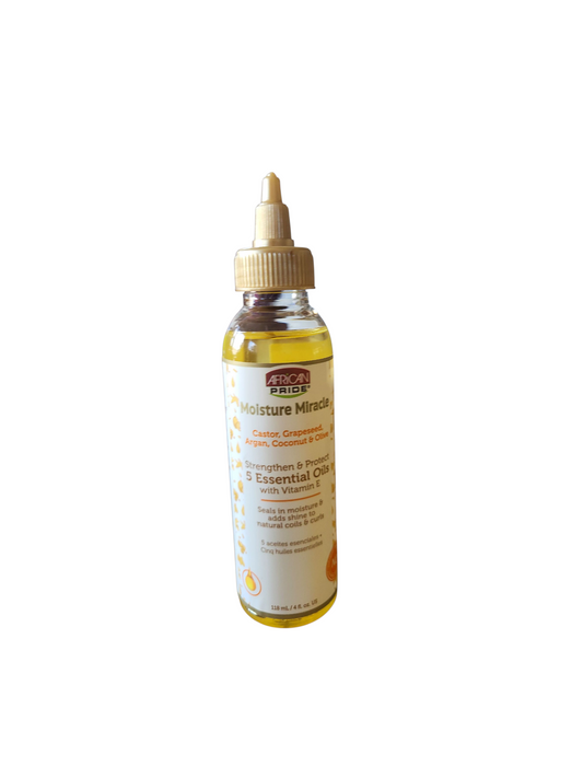 African Pride Moisture Miracle 5 essential oils 4 FL OZ. - Voeding, glans en bescherming in één natuurlijke olieblend