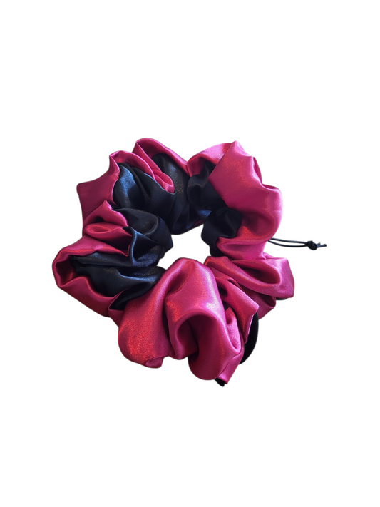 XL Verstelbare Scrunchy zwart met framboos rood