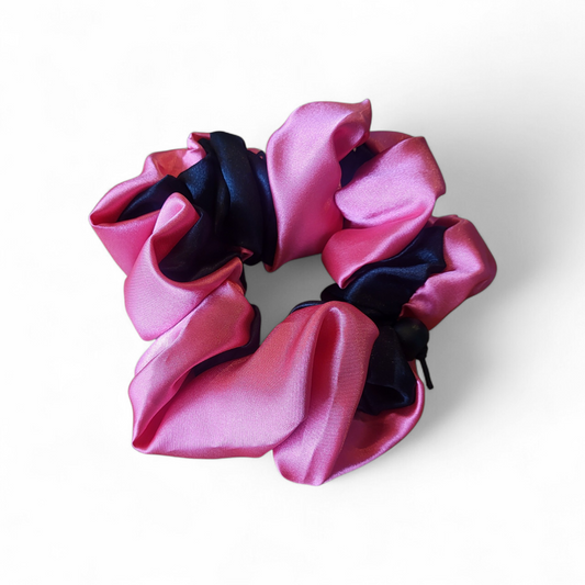 XL Verstelbare Scrunchy zwart-koraal roze