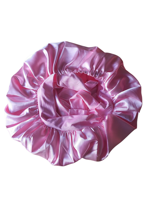 Bonnet met strik licht roze